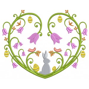 Floral Heart With Bunny Easter Filled Machine Embroidery Design Digitized Pattern